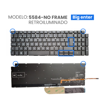 VC-TECLADO PARA DELL 15 5584 NO FRAME BIG ENTER RETROILUMINADO