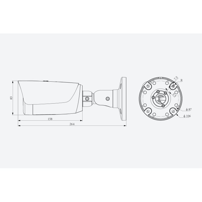 CAMARA IPC TURBO TIPO TUBO LENTE MOTORIZADO 5MP 2.7-13.5 mm IR 80m MIC POE IP67 TIAND