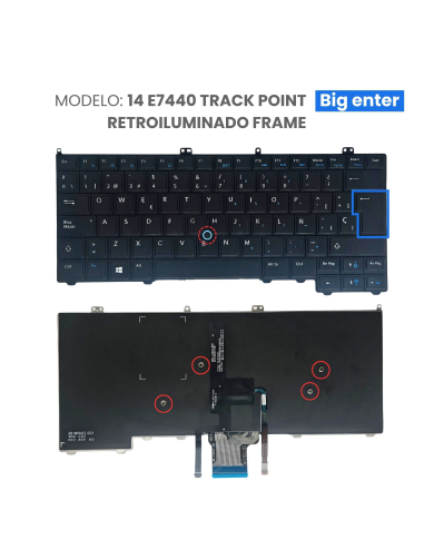 TECLADO PARA DELL 14 E7440 E7420 FRAME BIG ENTER TRACK POINT RETROILUMINADO