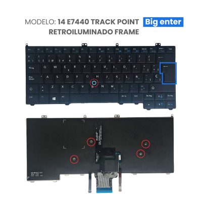 TECLADO PARA DELL 14 E7440 E7420 FRAME BIG ENTER TRACK POINT RETROILUMINADO