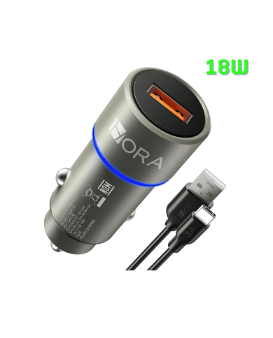 COMBO CARGADOR PARA AUTO TIPO C QC 18W CABLE LONG 1M GRIS MOD. GAR116 1 HORA