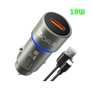 COMBO CARGADOR PARA AUTO TIPO C QC 18W CABLE LONG 1M GRIS MOD. GAR116 1 HORA