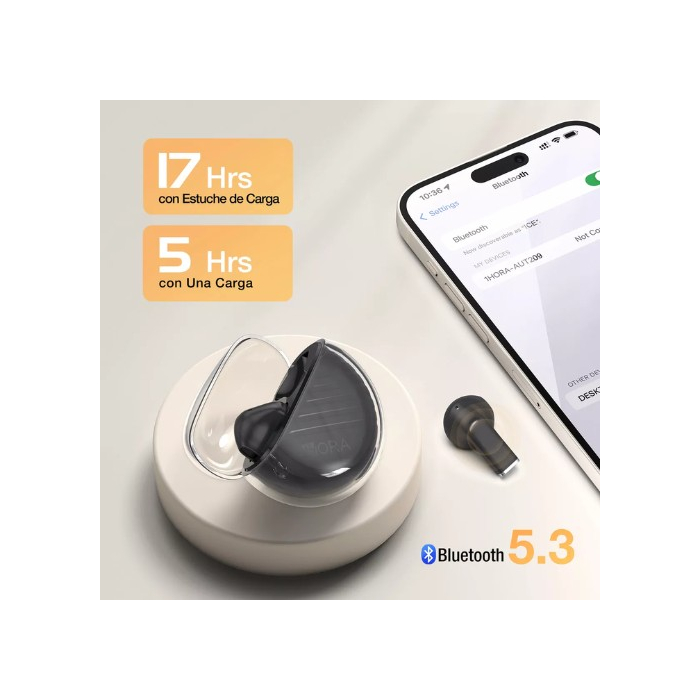 AUDIFONO BLUETOOTH TWS AUT209N NEGRO 1HORA