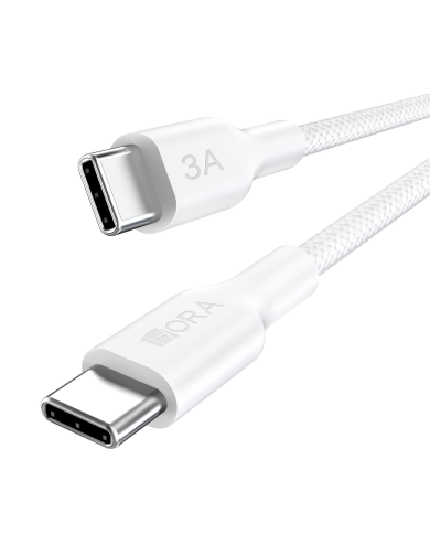 CABLE USB TIPO C MACHO MACHO 3A BLANCO ENMALLADO LONG 1M 1HORA