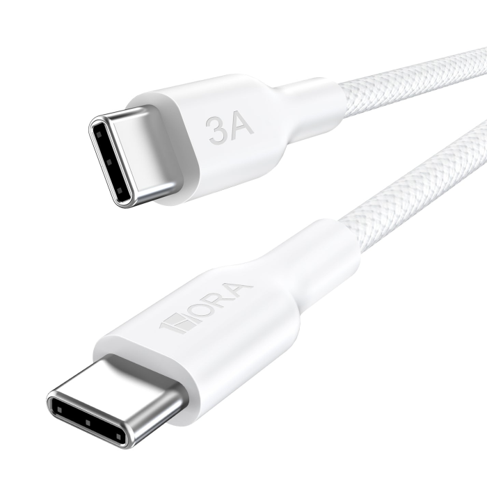 CABLE USB TIPO C MACHO MACHO 3A BLANCO ENMALLADO LONG 1M 1HORA