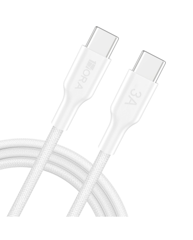 CABLE USB TIPO C MACHO MACHO 3A BLANCO ENMALLADO LONG 1M 1HORA