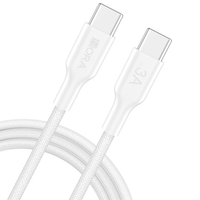 CABLE USB TIPO C MACHO MACHO 3A BLANCO ENMALLADO LONG 1M 1HORA