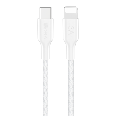CABLE USB TIPO C a LIGHTNING 3A BLANCO ENMALLADO 1M 1HORA