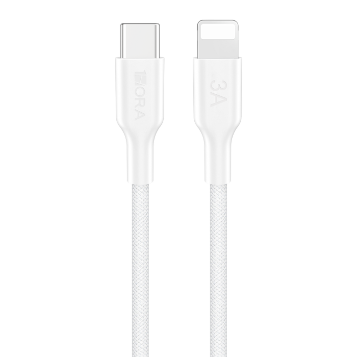 CABLE USB TIPO C a LIGHTNING 3A BLANCO ENMALLADO 1M 1HORA