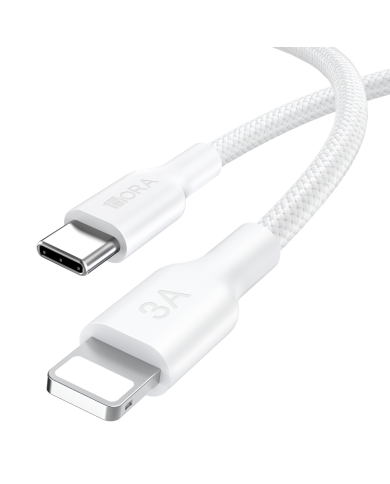 CABLE USB TIPO C a LIGHTNING 3A BLANCO ENMALLADO 1M 1HORA