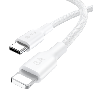 CABLE USB TIPO C a LIGHTNING 3A BLANCO ENMALLADO 1M 1HORA