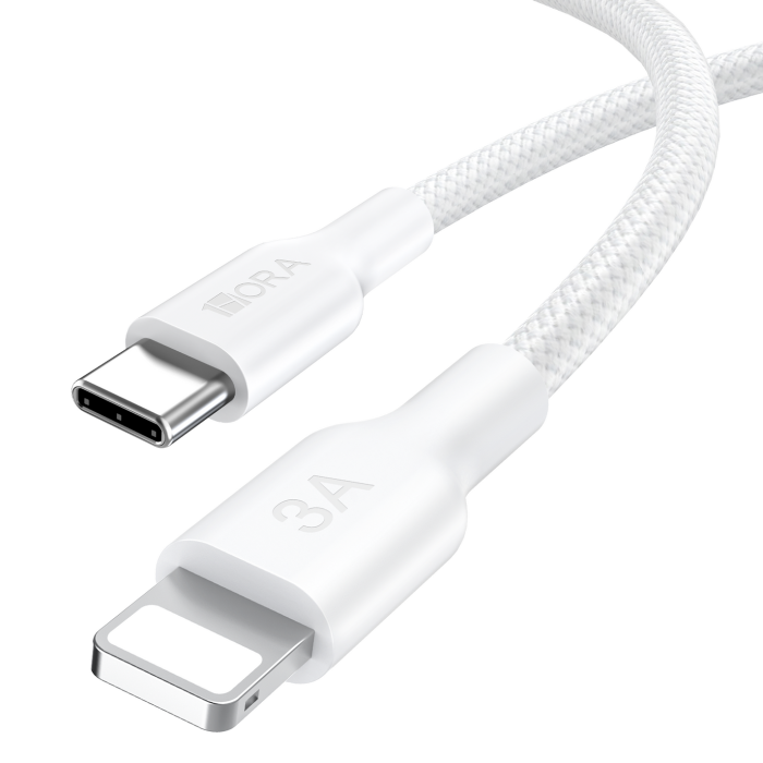 CABLE USB TIPO C a LIGHTNING 3A BLANCO ENMALLADO 1M 1HORA