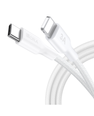 CABLE USB TIPO C a LIGHTNING 3A BLANCO ENMALLADO 1M 1HORA