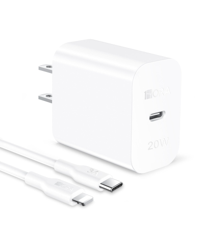 COMBO CARGADOR TIPO C 20W + CABLE USB TIPO C A LIGHTNING BLANCO GAR154B 1HORA