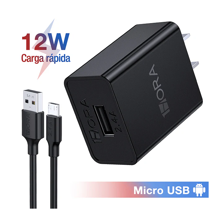 COMBO CARGADOR V8 2.4A CABLE USB MOD. GAR124 1 HORA