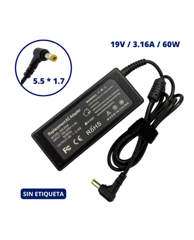 CARGADOR PARA ACER 19V 3.16A PLUG 5.5x1.7