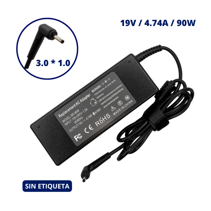 CARGADOR PARA ACER 19V 4.74A PLUG 3.0x1.0