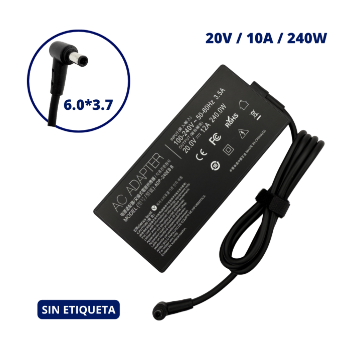 CARGADOR PARA ASUS 20V 12A PLUG 6.0x3.7