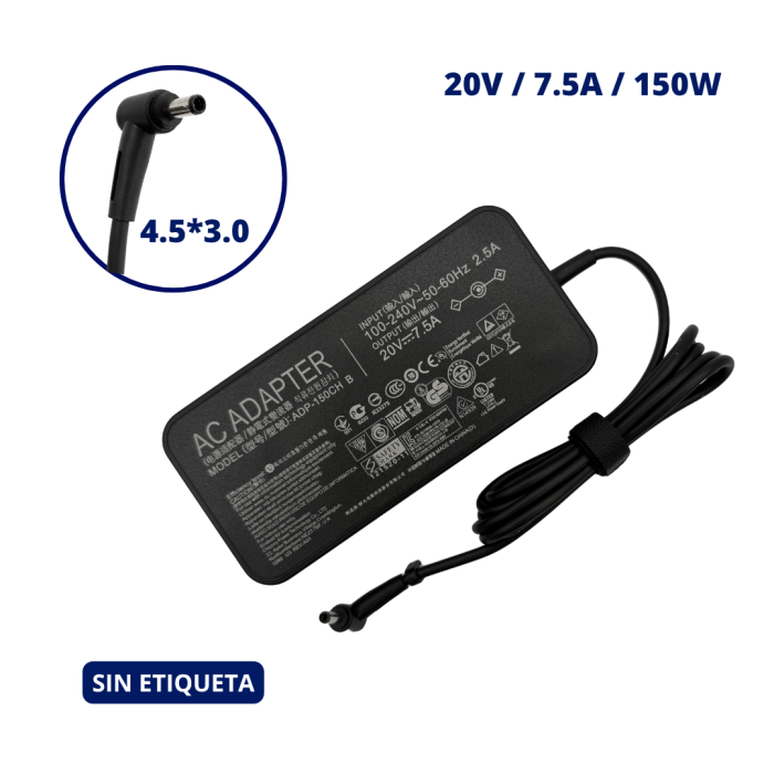 CARGADOR PARA ASUS 20V 7.5A PLUG 4.5x3.0