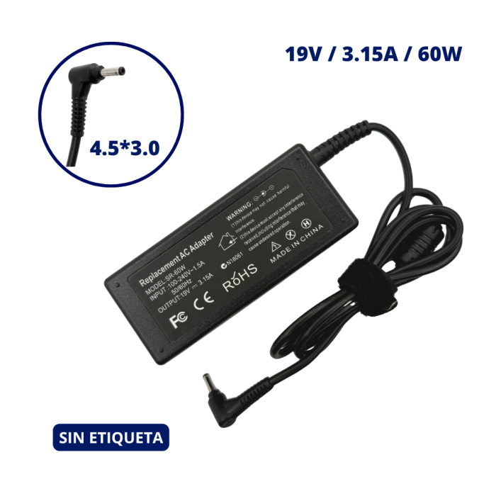 CARGADOR PARA GATEWAY 19V 3.15A PLUG 3.5x1.35
