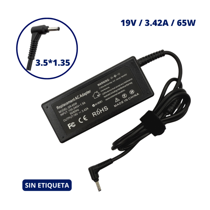 CARGADOR PARA GATEWAY 19V 3.42A PLUG 3.5x1.35