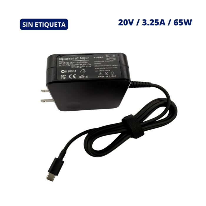 CARGADOR PARA HP 20V 3.25A PLUG USB TIPO C