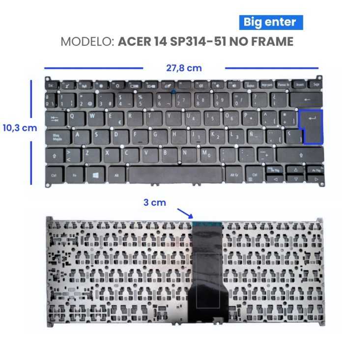 VC-TECLADO PARA ACER 14 SP314-51 NO FRAME BIG ENTER