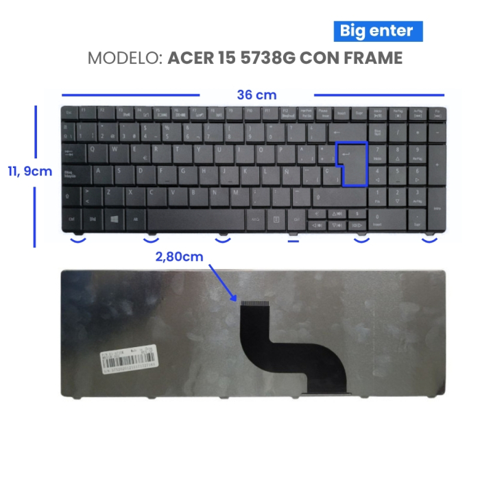 VC-TECLADO PARA ACER 15 5738G CON FRAME BIG ENTER