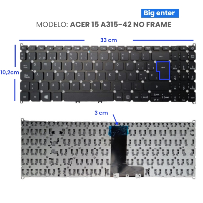 VC-TECLADO PARA ACER 15 A315-42 NO FRAME BIG ENTER