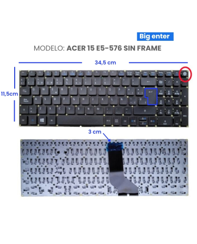 VC-TECLADO PARA ACER 15 E5-576 BIG ENTER SIN FRAME