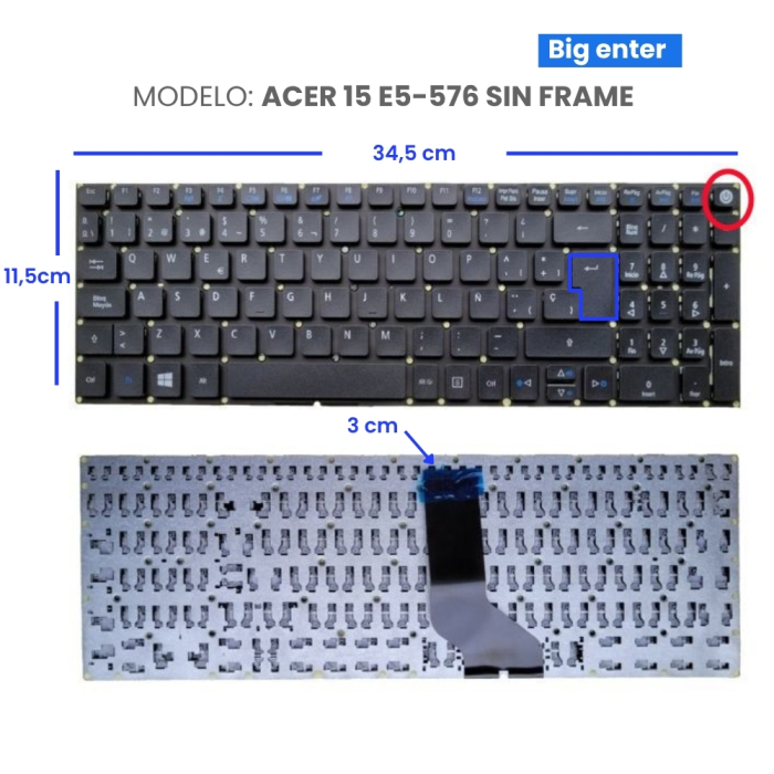 VC-TECLADO PARA ACER 15 E5-576 BIG ENTER SIN FRAME