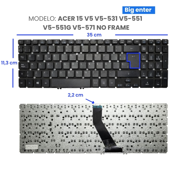 VC-TECLADO PARA ACER 15 V5 V5-531 V5-551 V5-551G V5-571 NO FRAME BIG ENTER