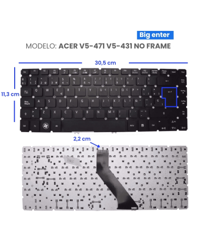 VC-TECLADO PARA ACER V5-471 V5-431 NO FRAME BIG ENTER