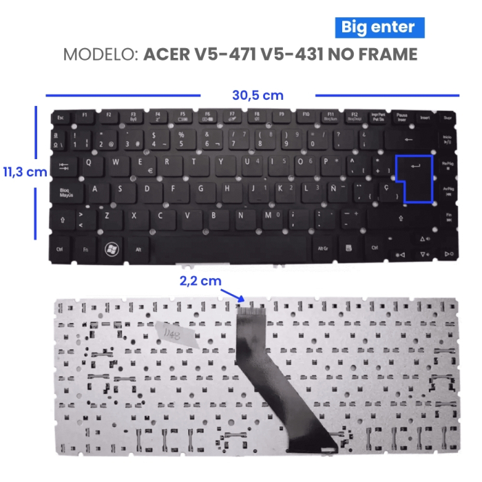 VC-TECLADO PARA ACER V5-471 V5-431 NO FRAME BIG ENTER