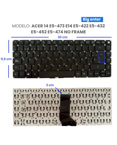 VC-TECLADO PARA ACER 14 E5-473 E14 E5-422 E5-432 E5-452 E5-474 NO FRAME BIG ENTER