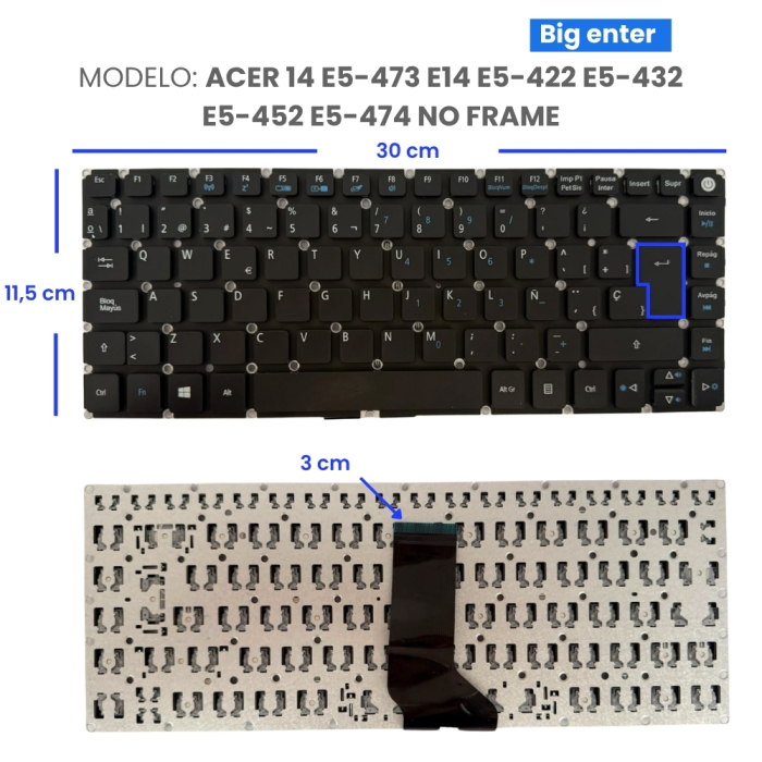 VC-TECLADO PARA ACER 14 E5-473 E14 E5-422 E5-432 E5-452 E5-474 NO FRAME BIG ENTER