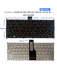 VC-TECLADO PARA ACER 14 725 756 V5-121 V5-171 S3 S5 NO FRAME