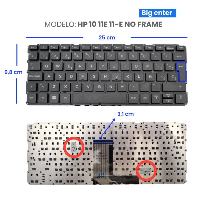VC-TECLADO PARA HP 10 11E 11-E NO FRAME BIG ENTER
