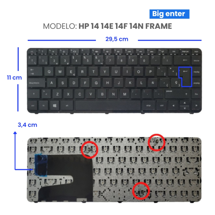 VC-TECLADO PARA HP 14 14E 14F 14N BIG ENTER FRAME