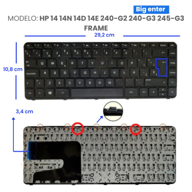 VC-TECLADO PARA HP 14 14N 14D 14E 240-G2 240-G3 245-G3 BIG ENTER CON FRAME