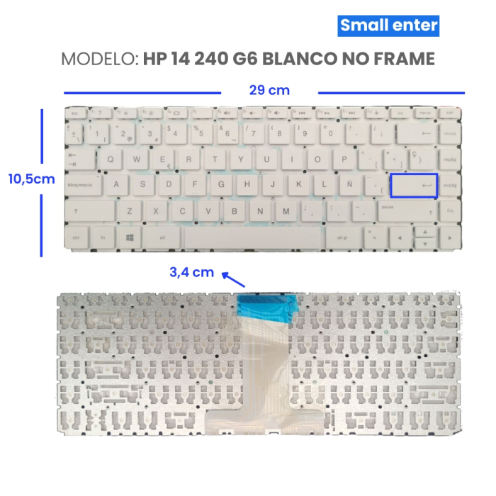 VC-TECLADO PARA HP 14 240 G6 BLANCO NO FRAME SMALL ENTER