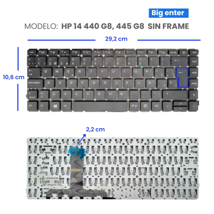 VC-TECLADO PARA HP 14 440 G8, 445 G8 BIG ENTER SIN FRAME