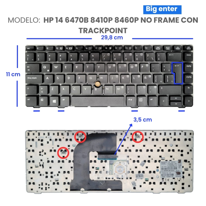 VC-TECLADO PARA HP 14 6470B 8410P 8460P NO FRAME CON TRACKPOINT