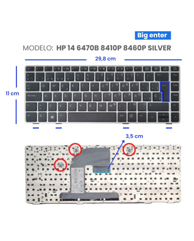 VC-TECLADO PARA HP 14 6470B 8410P 8460P SILVER