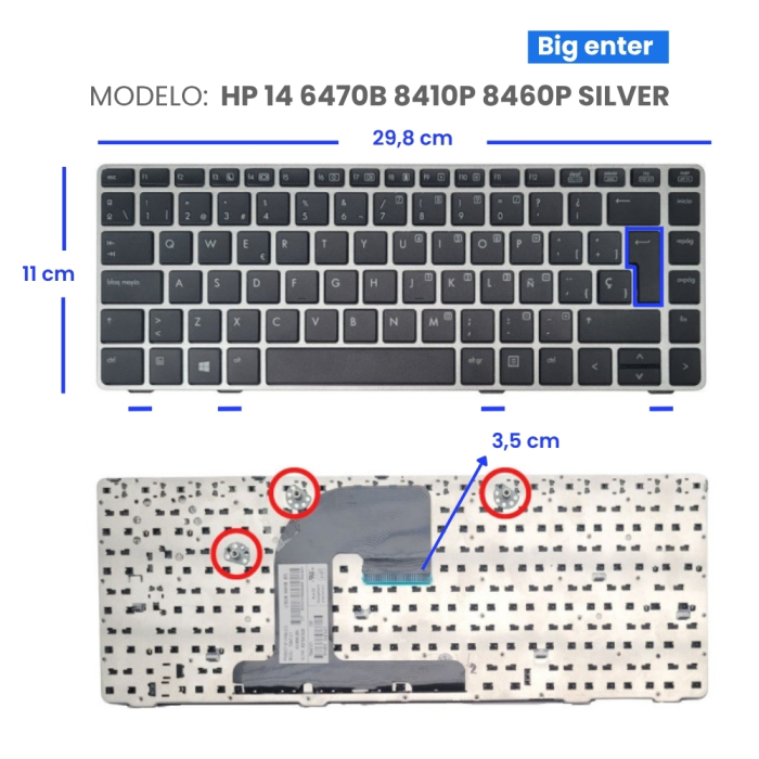 VC-TECLADO PARA HP 14 6470B 8410P 8460P SILVER