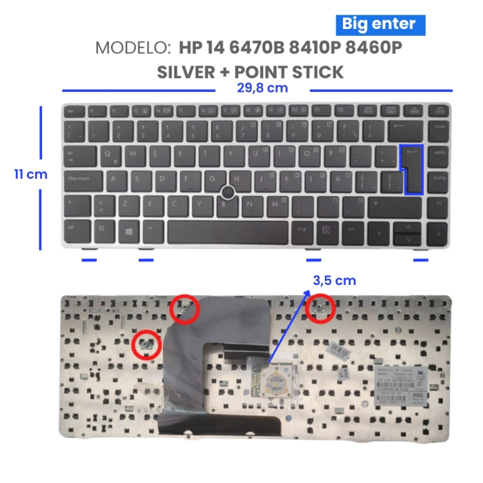 VC-TECLADO PARA HP 14 6470B 8410P 8460P SILVER + POINT STICK