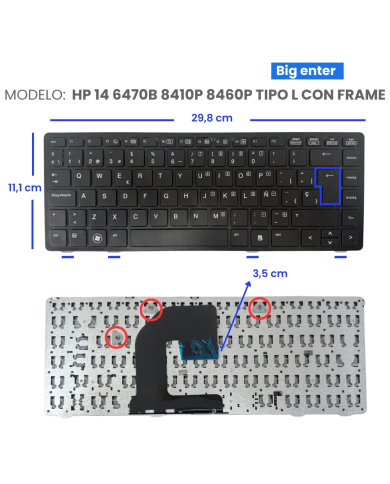 VC-TECLADO PARA HP 14 6470B 8410P 8460P TIPO L CON FRAME
