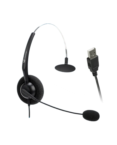 AUDIFONO PARA CALL CENTER MONOAURAL VT1000M Y CABLE USB01 COMPATIBLE CON SOFTPHONE SKYPE, TEAMS, AVAYA, CISCO, JABBER, 3CX