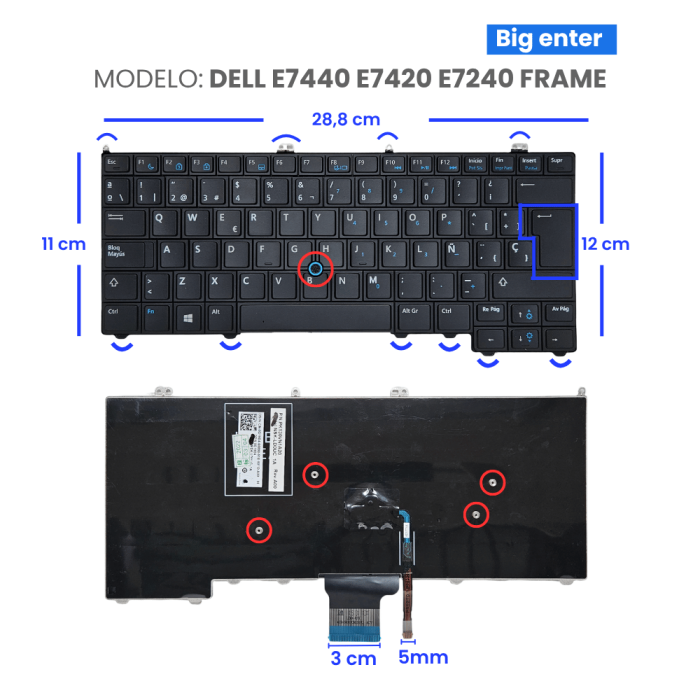 TECLADO PARA DELL E7440 E7420 E7240 FRAME TRACK POINT