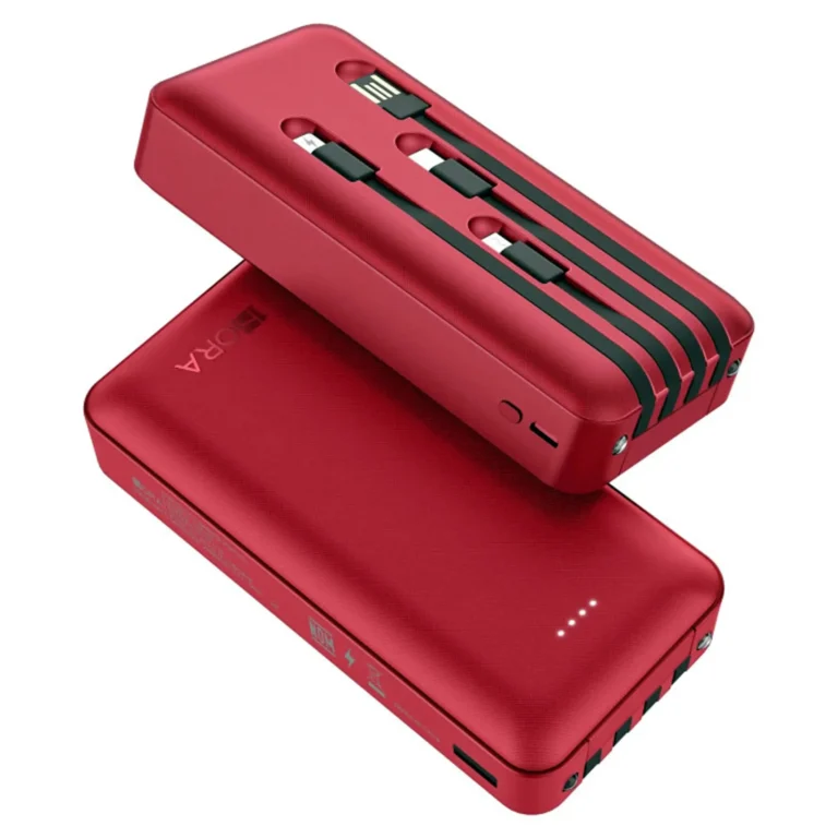 BANCO DE CARGA 20000 mAh ROJO CUATRO CABLES USB / V8 / TIPO C / IPHONE MOD. GAR159R 1HORA